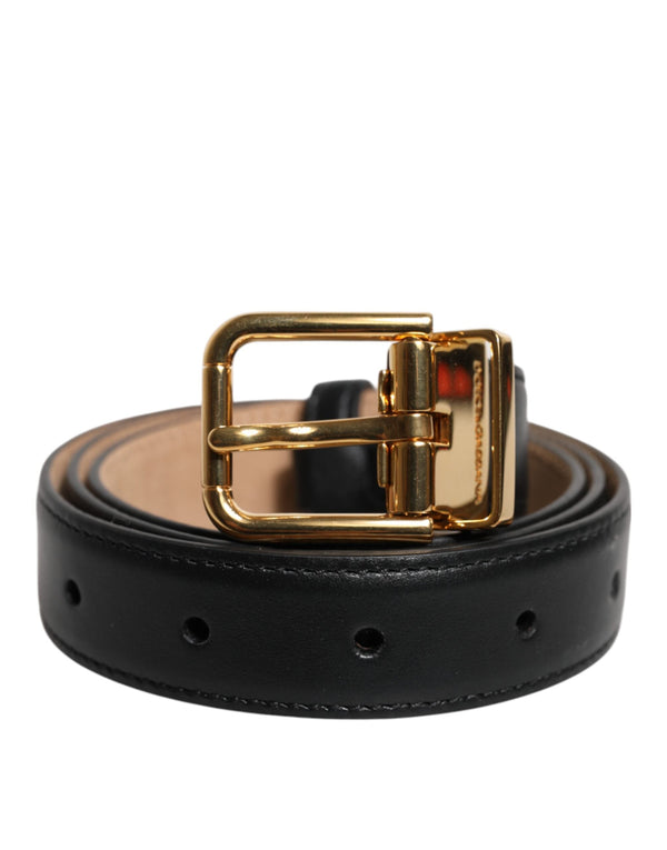 Black Leather Logo Metal Waist Buckle Belt Dolce & Gabbana