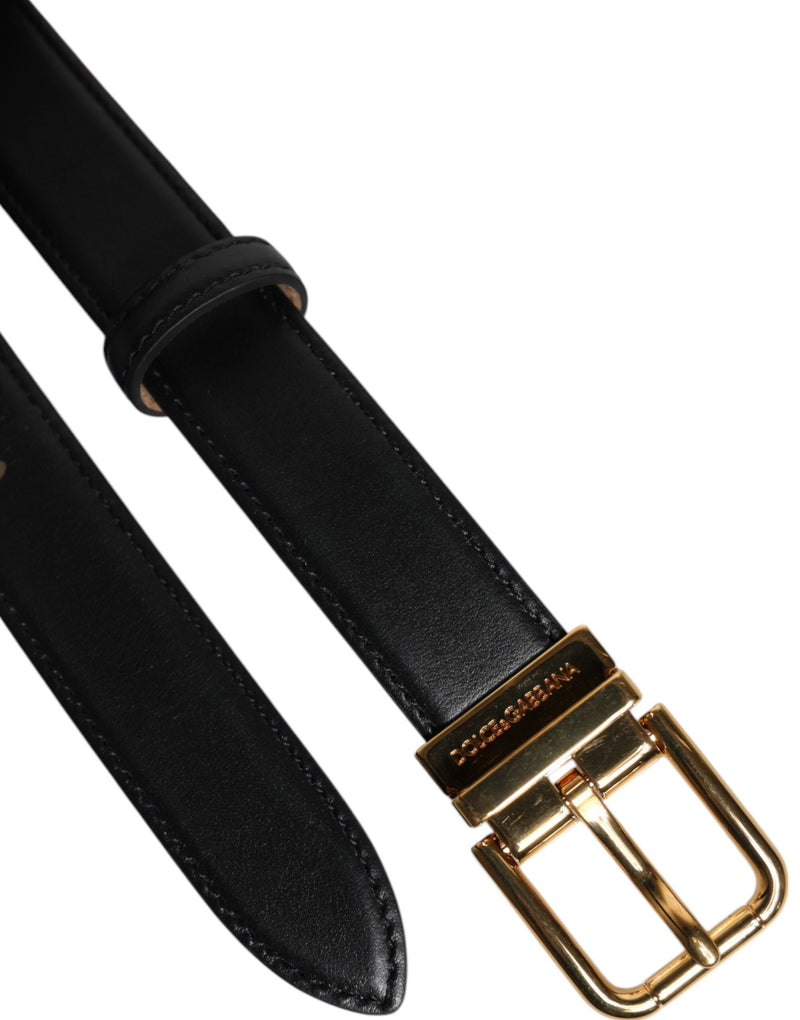 Black Leather Logo Metal Waist Buckle Belt Dolce & Gabbana