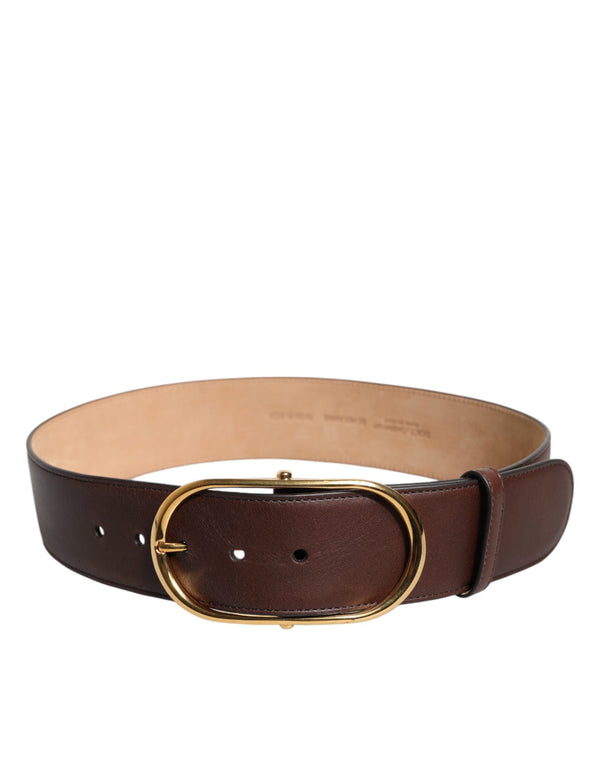 Brown Leather Waist Gold Metal Buckle Belt Dolce & Gabbana