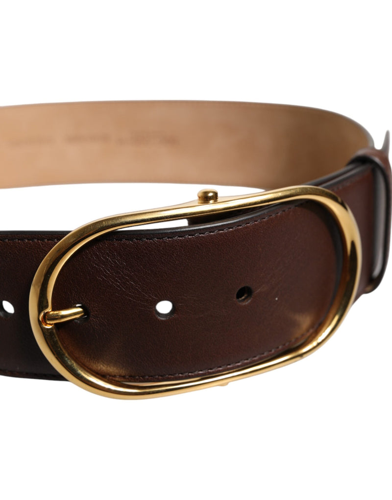 Brown Leather Waist Gold Metal Buckle Belt Dolce & Gabbana