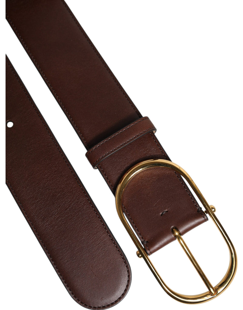 Brown Leather Waist Gold Metal Buckle Belt Dolce & Gabbana
