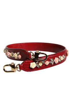 Red Leather Floral Embellish Bag Shoulder Strap Dolce & Gabbana