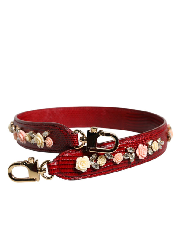 Red Leather Floral Embellish Bag Shoulder Strap Dolce & Gabbana