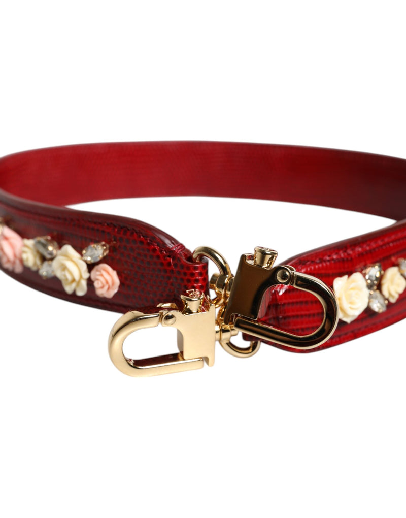 Red Leather Floral Embellish Bag Shoulder Strap Dolce & Gabbana