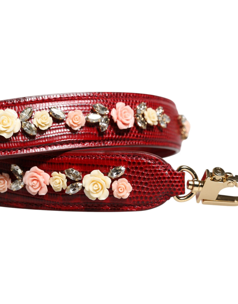 Red Leather Floral Embellish Bag Shoulder Strap Dolce & Gabbana