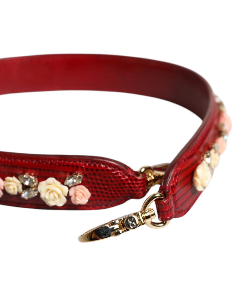 Red Leather Floral Embellish Bag Shoulder Strap Dolce & Gabbana