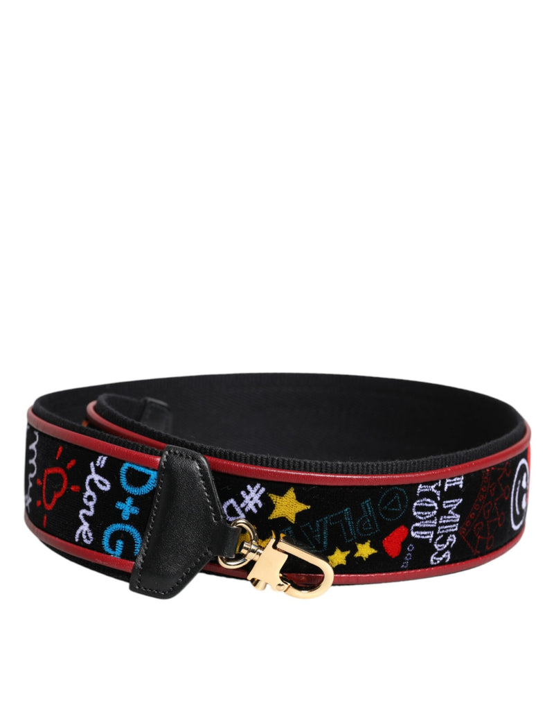 Black Cotton Printed Bag Shoulder Strap Dolce & Gabbana