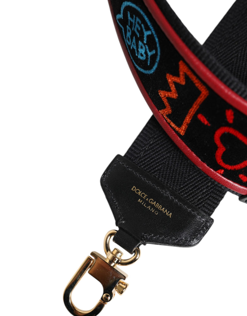 Black Cotton Printed Bag Shoulder Strap Dolce & Gabbana
