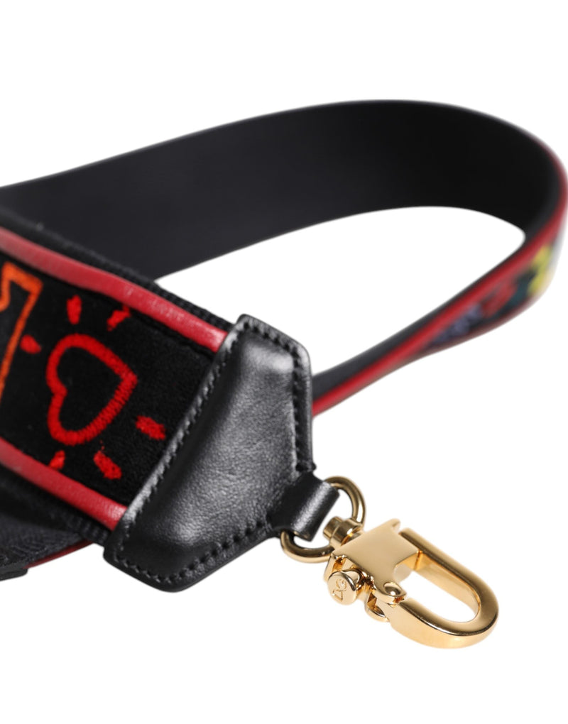 Black Cotton Printed Bag Shoulder Strap Dolce & Gabbana