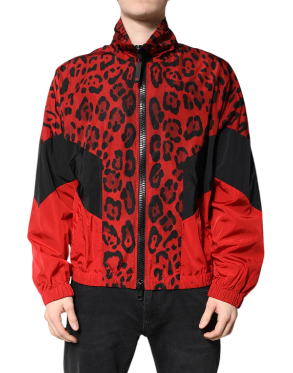 Red Leopard Nylon Bomber Full Zip Jacket Dolce & Gabbana