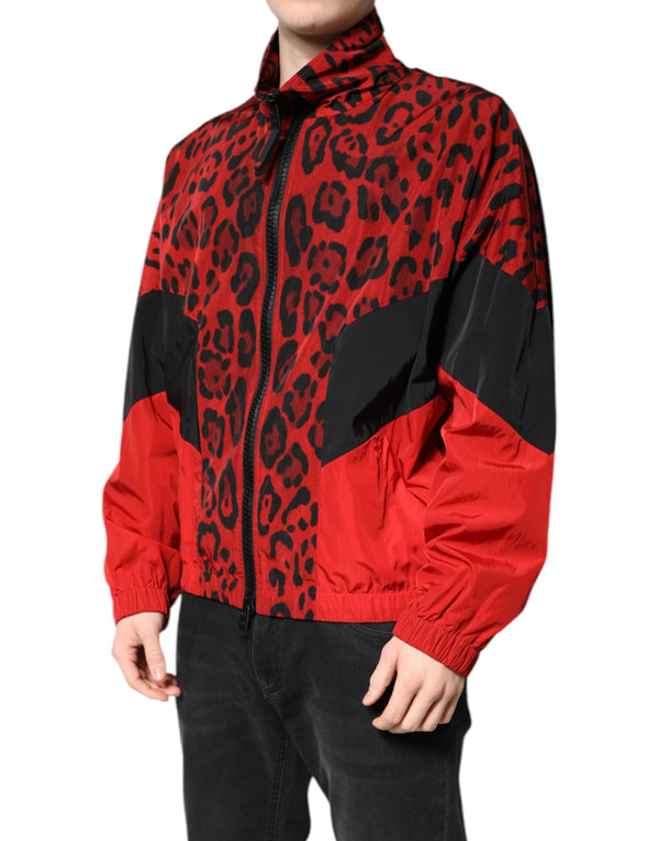 Red Leopard Nylon Bomber Full Zip Jacket Dolce & Gabbana