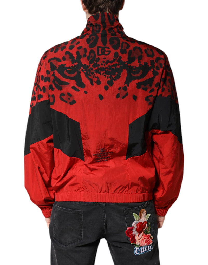 Red Leopard Nylon Bomber Full Zip Jacket Dolce & Gabbana