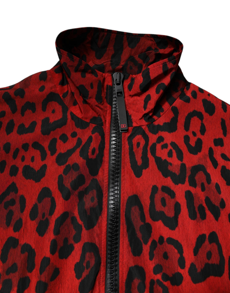 Red Leopard Nylon Bomber Full Zip Jacket Dolce & Gabbana
