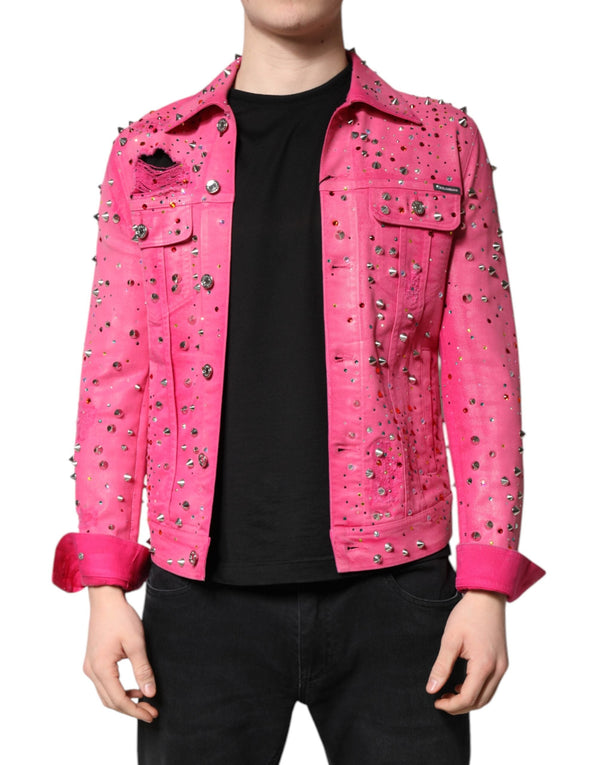 Pink Crystal Embellished Cotton Denim Jacket Dolce & Gabbana