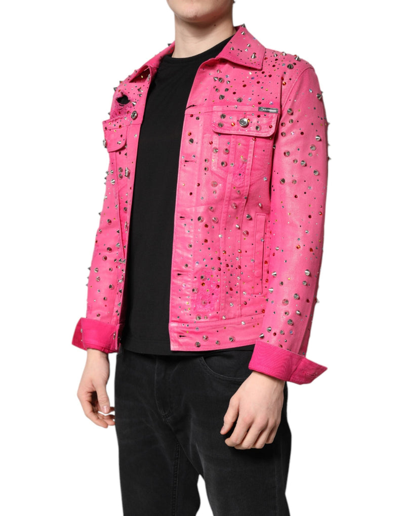 Pink Crystal Embellished Cotton Denim Jacket Dolce & Gabbana