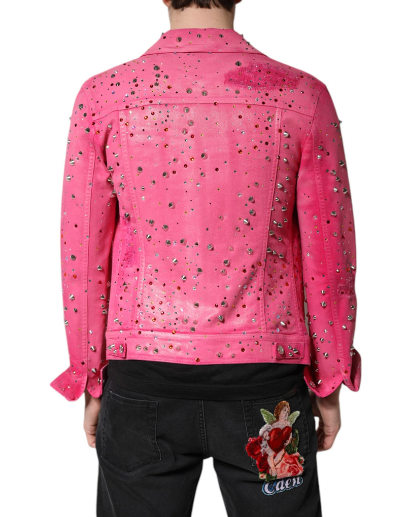 Pink Crystal Embellished Cotton Denim Jacket Dolce & Gabbana