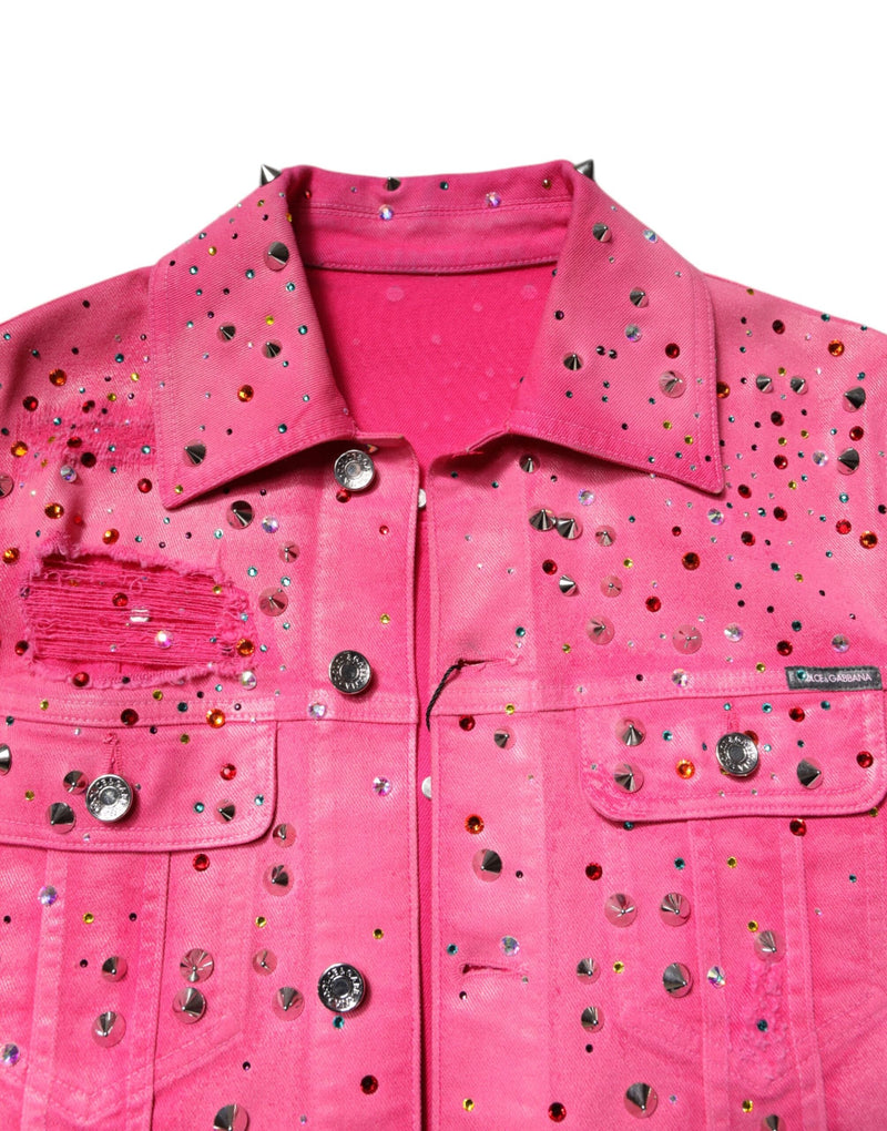 Pink Crystal Embellished Cotton Denim Jacket Dolce & Gabbana