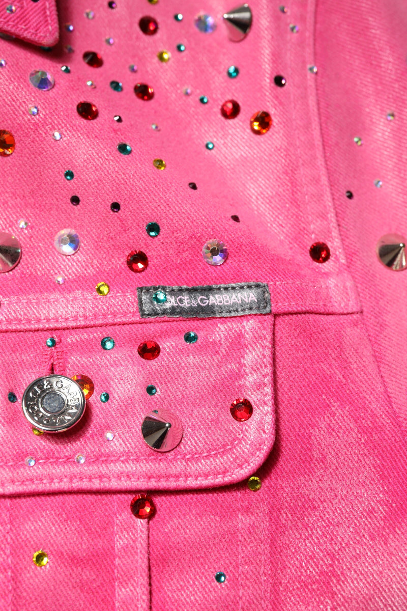Pink Crystal Embellished Cotton Denim Jacket Dolce & Gabbana