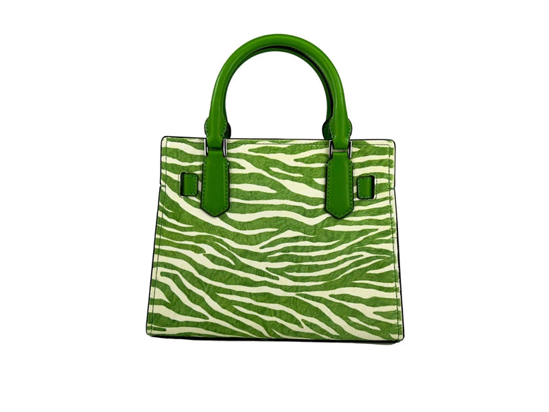 Hamilton Small Leather Zebra Print Satchel Crossbody Jungle Green Michael Kors