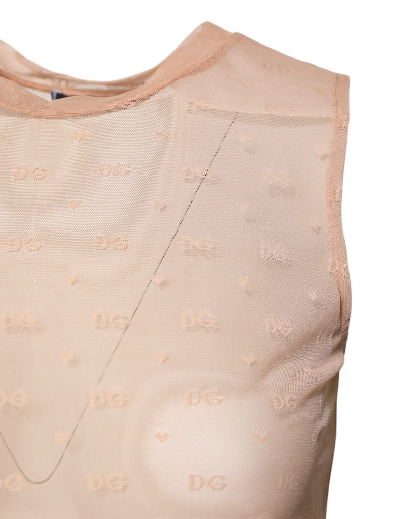 Beige Nylon Logo Monogram Sleeveless Tank Top Dolce & Gabbana