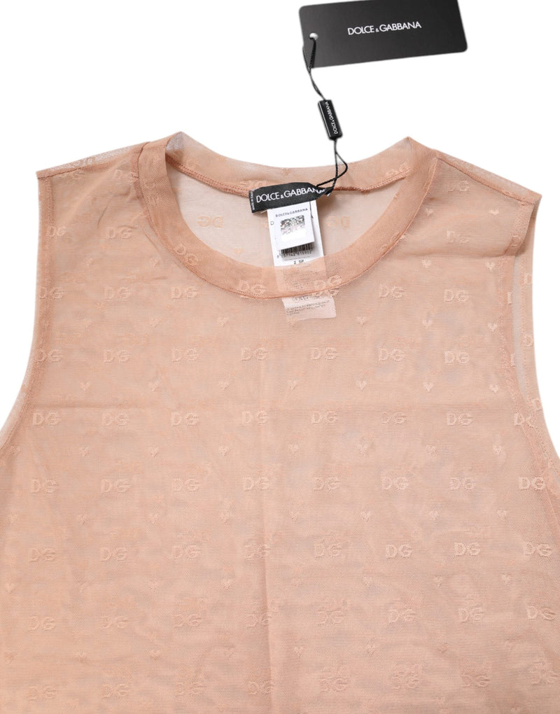 Beige Nylon Logo Monogram Sleeveless Tank Top Dolce & Gabbana