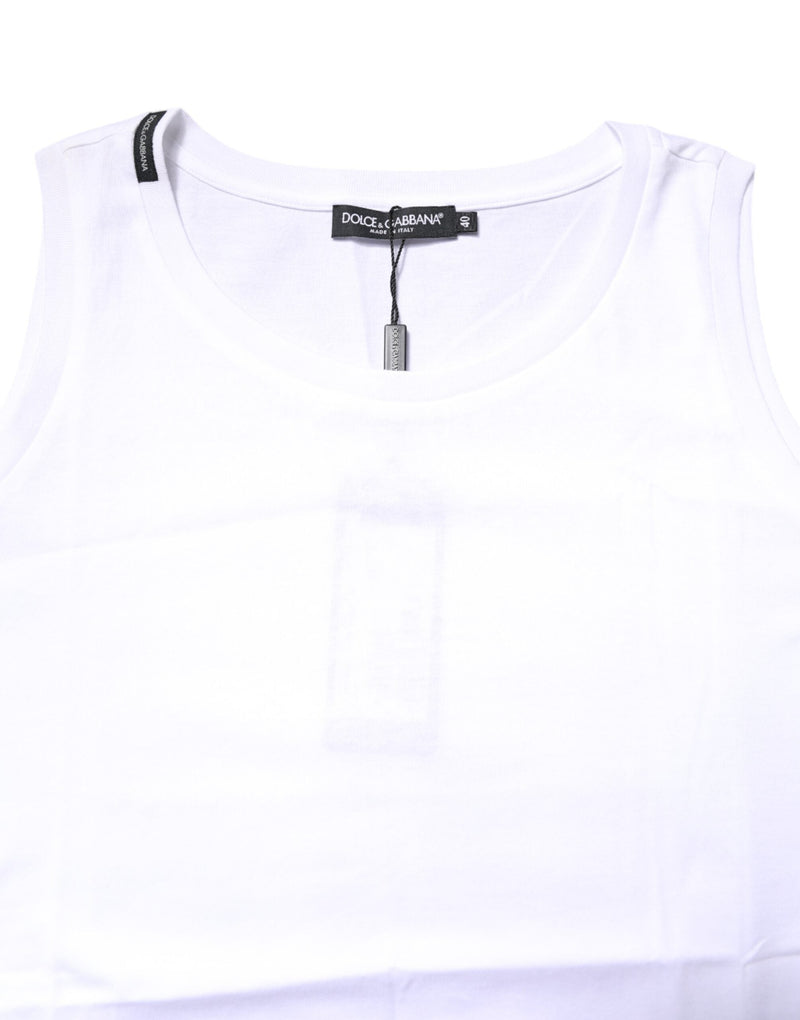 White Cotton Sleeveless Crew Neck T-shirt Dolce & Gabbana