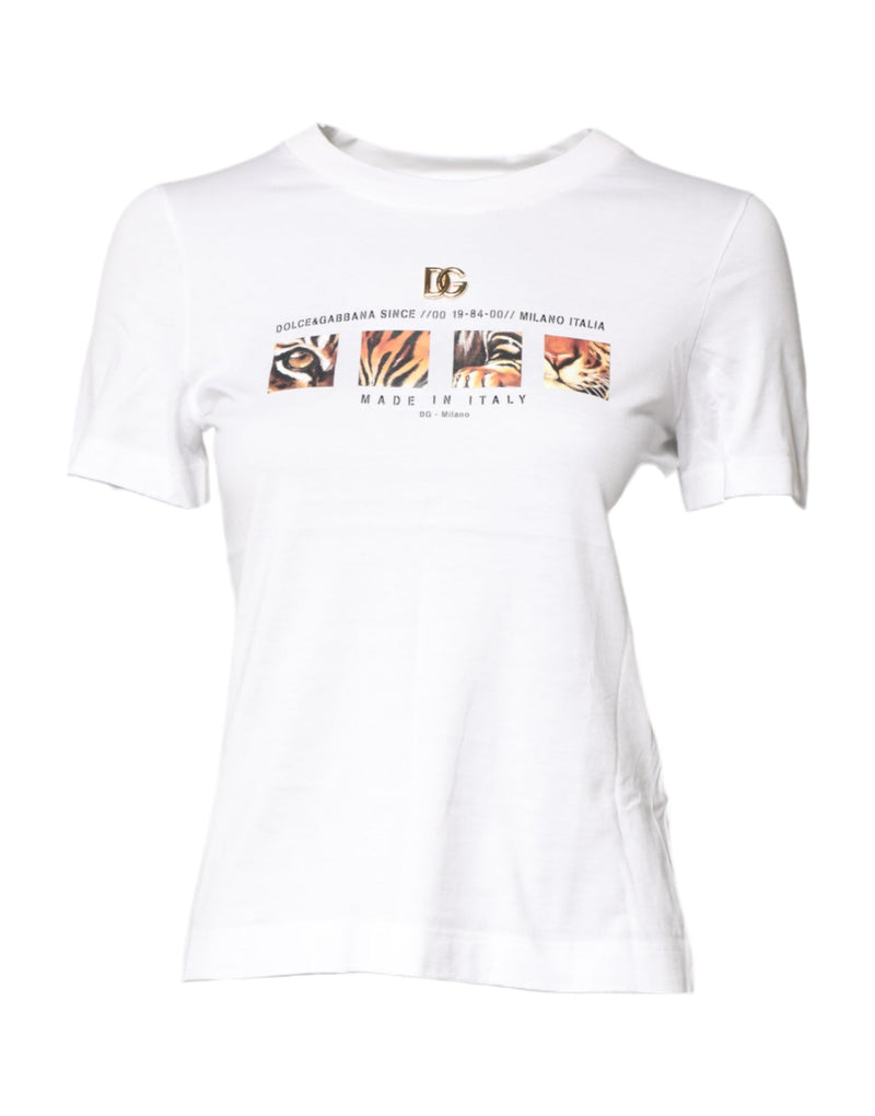 White Cotton Graphic Print Crew Neck T-shirt Dolce & Gabbana