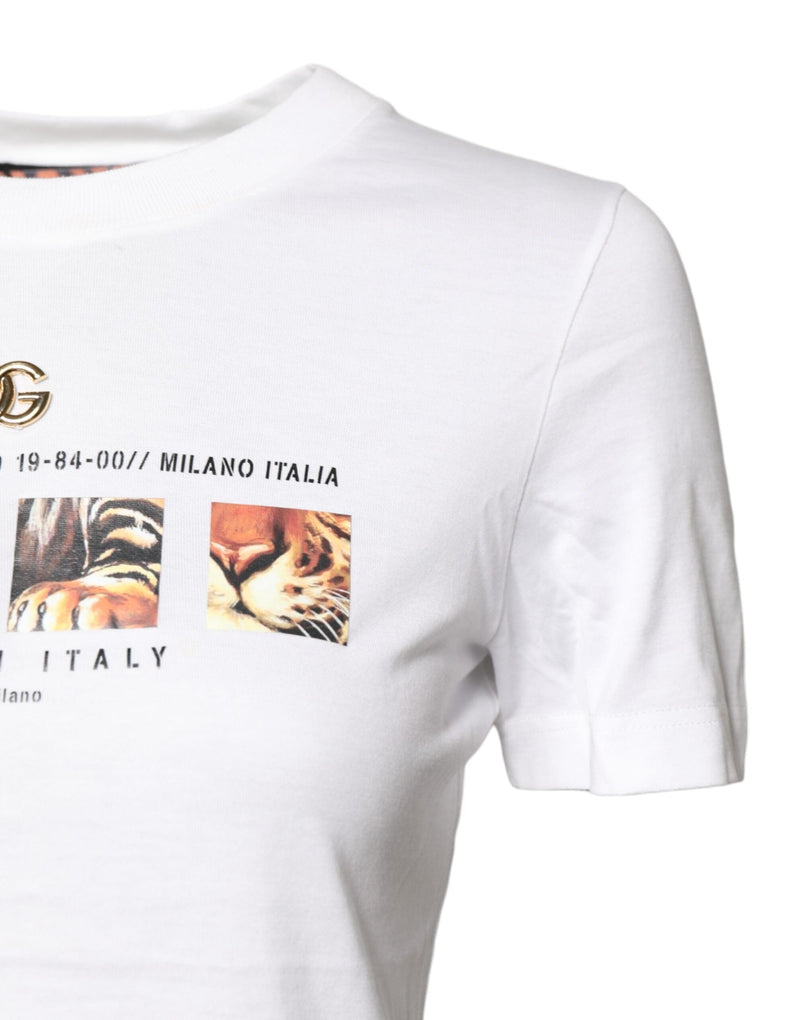 White Cotton Graphic Print Crew Neck T-shirt Dolce & Gabbana