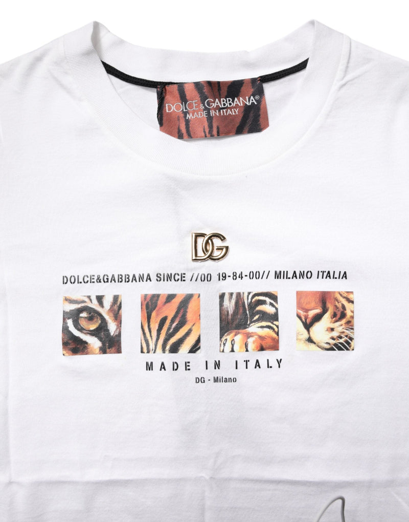 White Cotton Graphic Print Crew Neck T-shirt Dolce & Gabbana