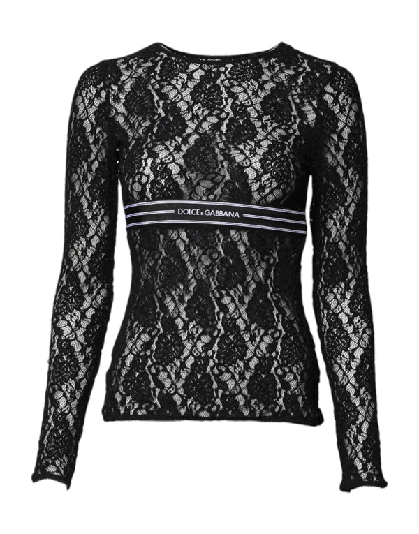 Black Floral Lace Long Sleeves Pullover Top Dolce & Gabbana
