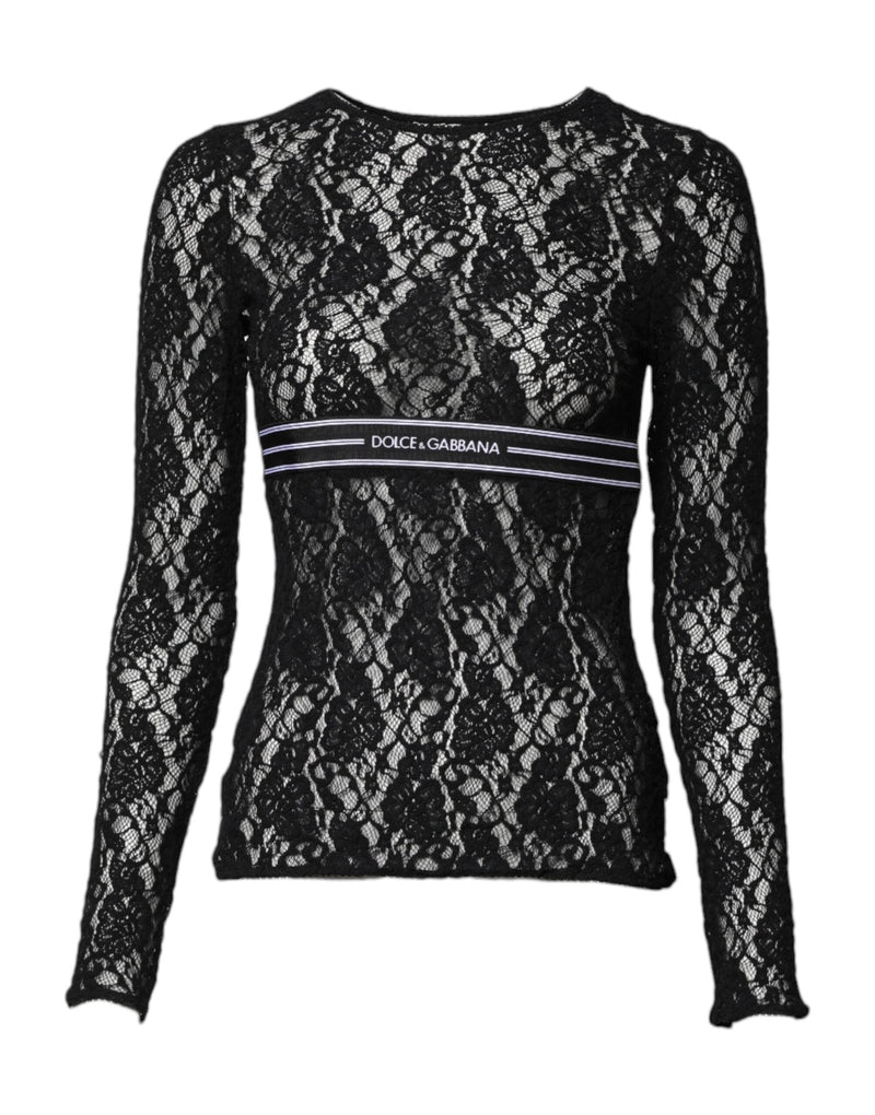 Black Floral Lace Long Sleeves Pullover Top Dolce & Gabbana