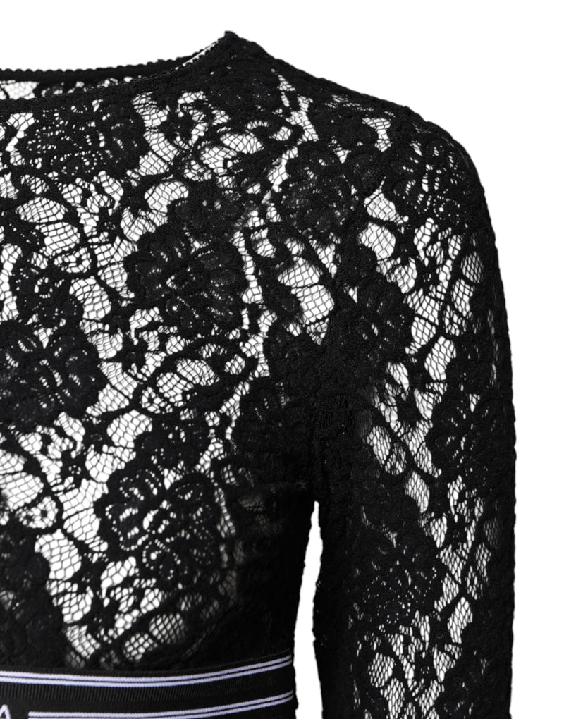 Black Floral Lace Long Sleeves Pullover Top Dolce & Gabbana