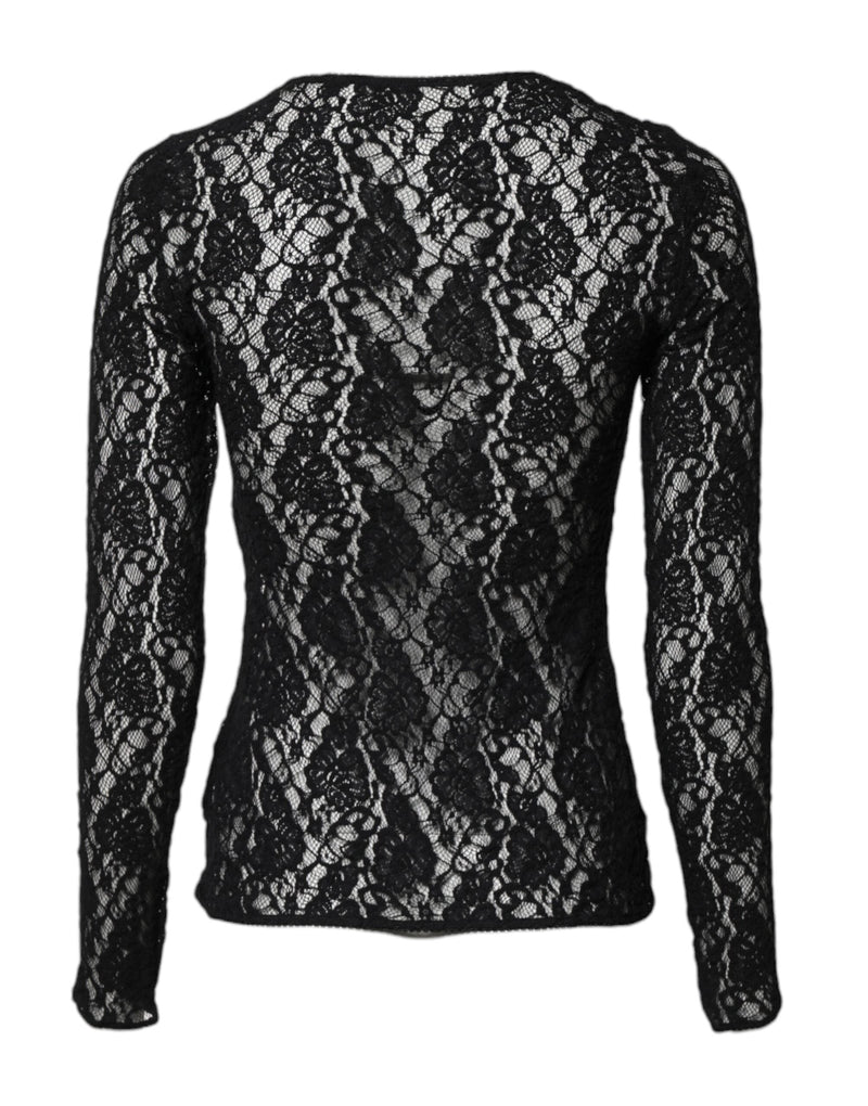 Black Floral Lace Long Sleeves Pullover Top Dolce & Gabbana