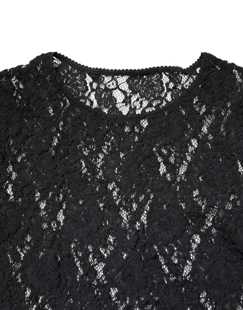 Black Floral Lace Long Sleeves Pullover Top Dolce & Gabbana