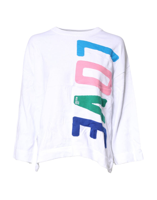 White Graphic Print Cotton Long Sleeves T-shirt Love Moschino