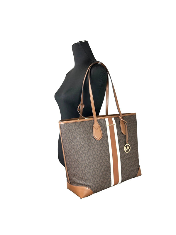 Eva Large Stripe Travel Tote Bag Plus Pouch Brown Michael Kors