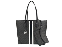 Eva Large Stripe Travel Tote Bag Plus Pouch Black Michael Kors