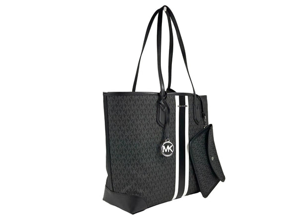 Eva Large Stripe Travel Tote Bag Plus Pouch Black Michael Kors