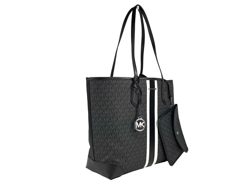 Eva Large Stripe Travel Tote Bag Plus Pouch Black Michael Kors