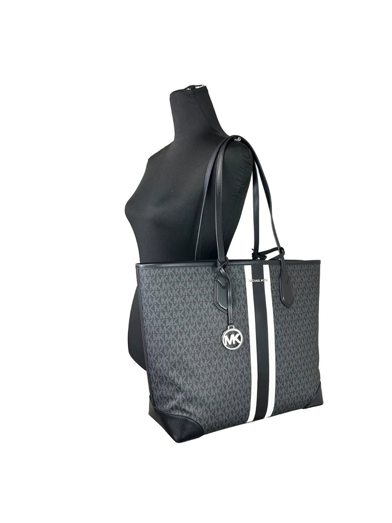 Eva Large Stripe Travel Tote Bag Plus Pouch Black Michael Kors