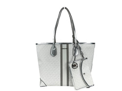 Eva Large Stripe Travel Tote Bag Plus Pouch White Michael Kors