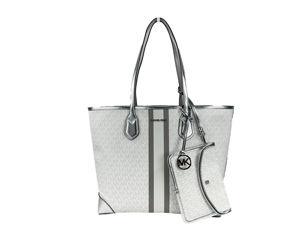 Eva Large Stripe Travel Tote Bag Plus Pouch White Michael Kors