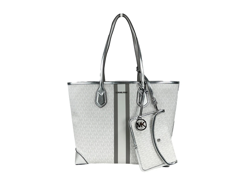 Eva Large Stripe Travel Tote Bag Plus Pouch White Michael Kors