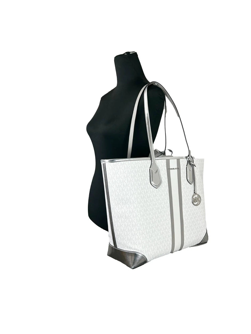 Eva Large Stripe Travel Tote Bag Plus Pouch White Michael Kors