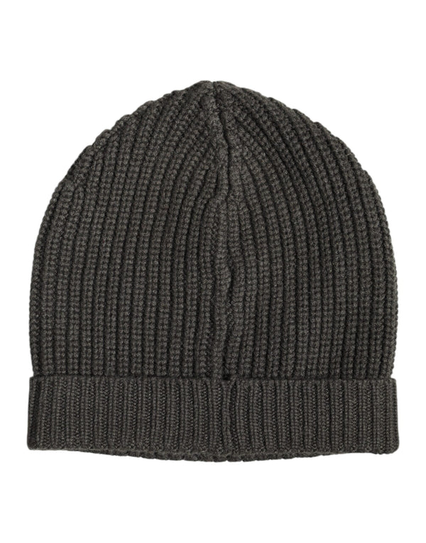 Dark Gray Cashmere Knit Winter Beanie Hat Dolce & Gabbana