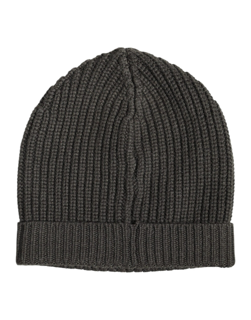 Dark Gray Cashmere Knit Winter Beanie Hat Dolce & Gabbana