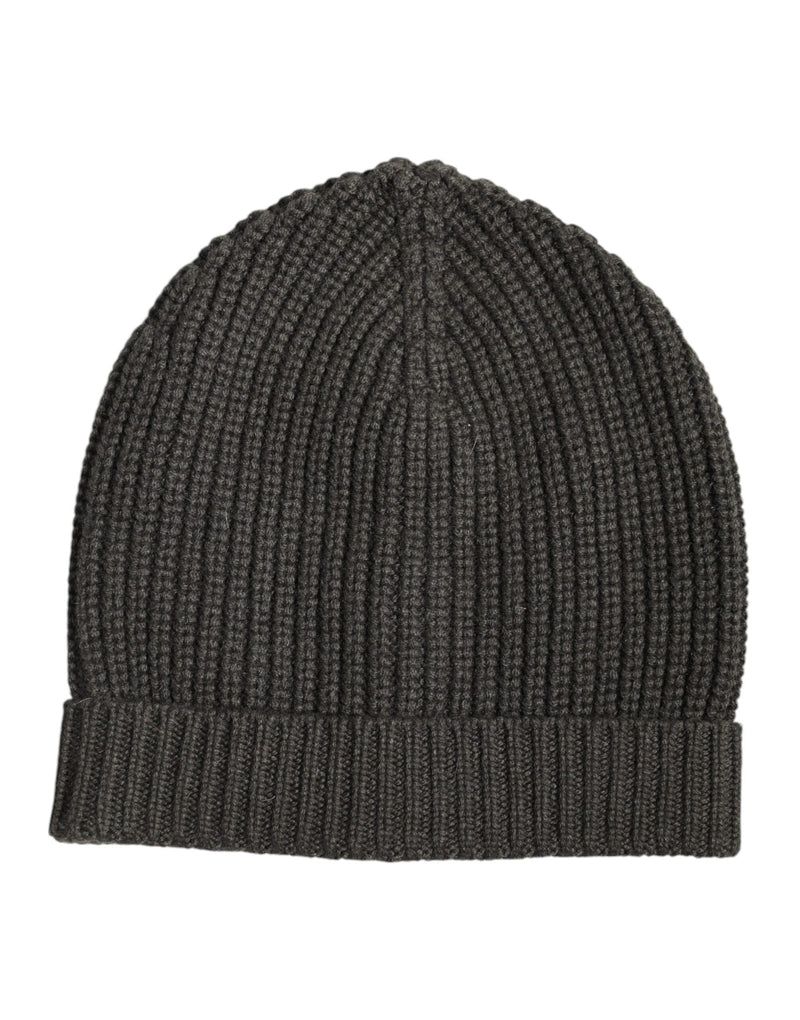 Dark Gray Cashmere Knit Winter Beanie Hat Dolce & Gabbana