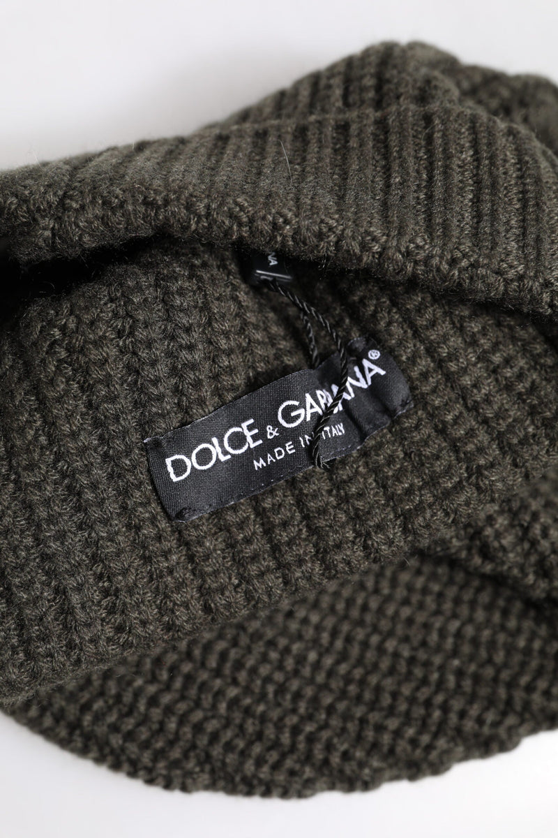 Dark Gray Cashmere Knit Winter Beanie Hat Dolce & Gabbana