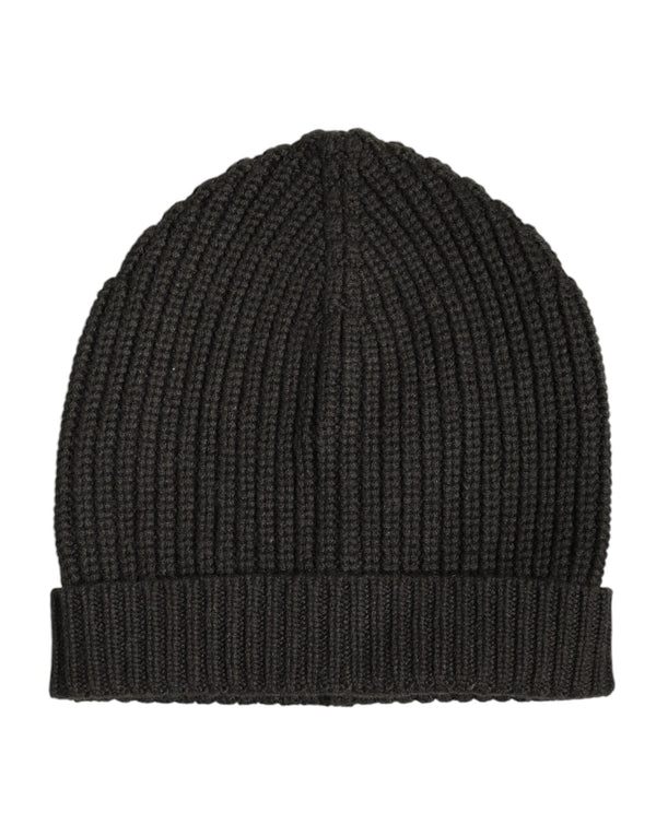 Dark Gray Cashmere Knit Winter Beanie Hat Dolce & Gabbana