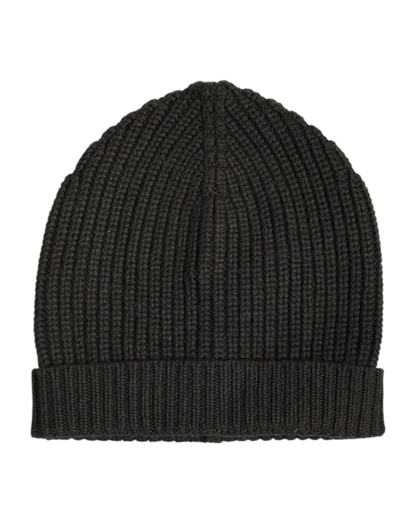 Dark Gray Cashmere Knit Winter Beanie Hat Dolce & Gabbana